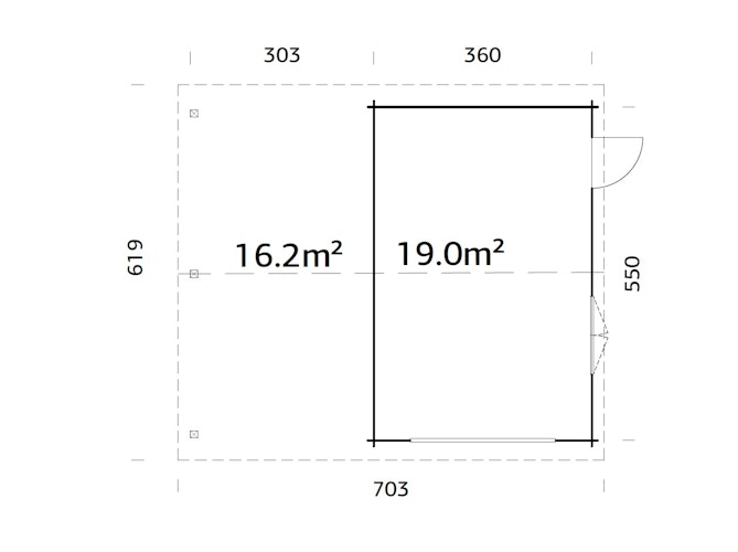 Palmako Garage Roger 19,0 + 16,2 m² - 44 mm - ohne Tor