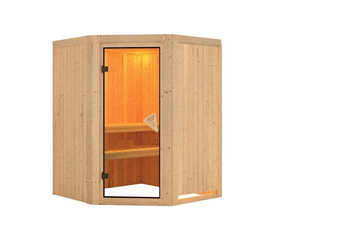 Karibu Sauna Larin mit Eckeinstieg 68 mm inkl. gratis Sauna-Zubehörset im Wert von 234,94 €