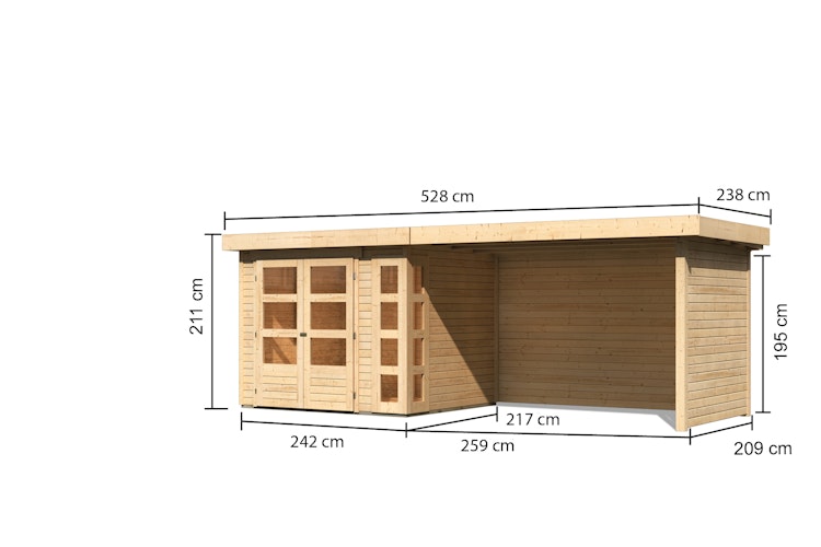 Karibu Woodfeeling Gartenhaus Kerko 3/4/5 mit 280 cm Schleppdach/Seiten- und Rückwand