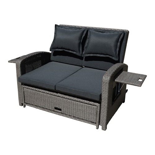 Garden Pleasure Funktionssofa NIZZA, Polyrattan Braun / Kissen 100 % Polyester Schwarz