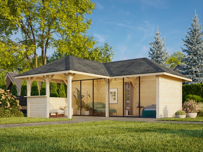 Palmako Pavillon Bianca 24,9 m² Set 522 Slide Plus mit Isolierglas-Schiebetüren