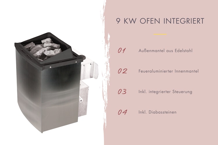 Karibu 9 kW Saunaofen finnisch anthrazit mit integrierter Steuerung