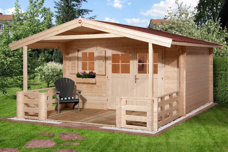 Weka 28 mm Gartenhaus 111 B mit Vordach und Terrasse (200 cm)