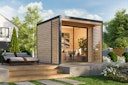 Vorschaubild Karibu Design Gartenhaus Saturn A/B mit Aluminium Schiebetüre & Blechpaket - 38 mm