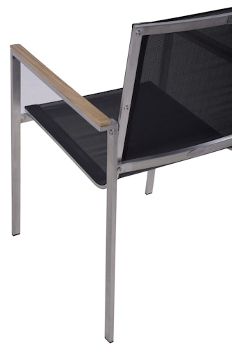 Garden Pleasure Gartenmöbel Set DALLAS / DENVER 04, Tisch 200 x 90 + 6 Stapelsessel, Edelstahl / Teak / Kunststoffgewebe