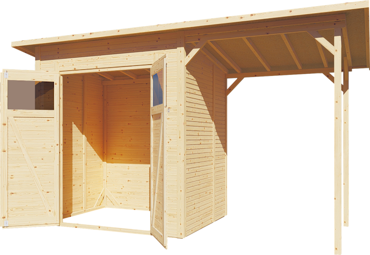 Bertilo Gartenhaus Pent Modern 2 Plus inkl. Anbaudach - 18 mm