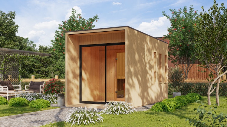 Karibu Design Saunahaus Miramar Blackline mit Vorraum - 73 mm inkl. gratis Sauna-Zubehörset im Wert von 234,94 €