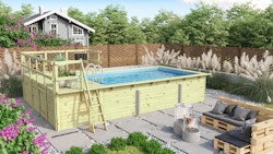 Karibu Rechteck Pool Gr. 3 - 350 x 530 cm - kesseldruckimprägniert Sparset mit Filteranlage 