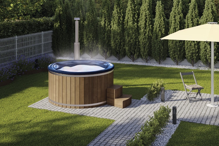 Wolff Finnhaus Badebottich Hot Tub Typ 5 Ø 225 cm mit Acrylwanne, Massagesystem, Luftsprudelsystem & LED-Beleuchtung