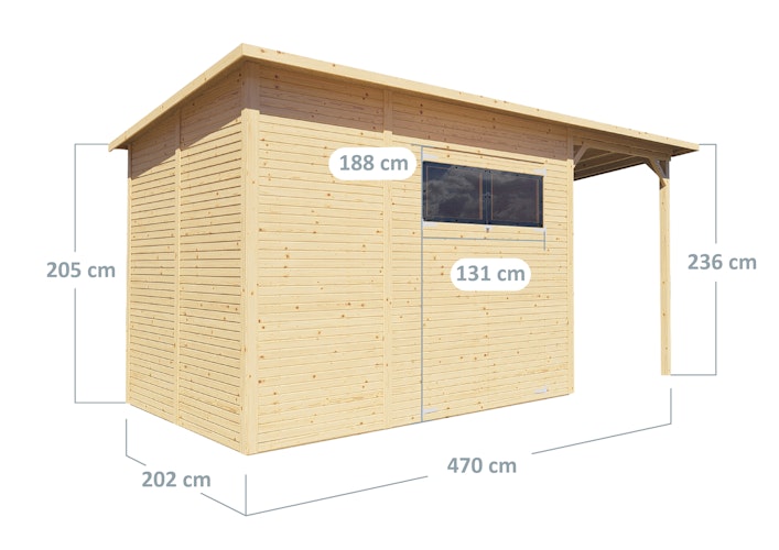 Bertilo Gartenhaus Pent Modern 4 Plus inkl. Anbaudach - 18 mm