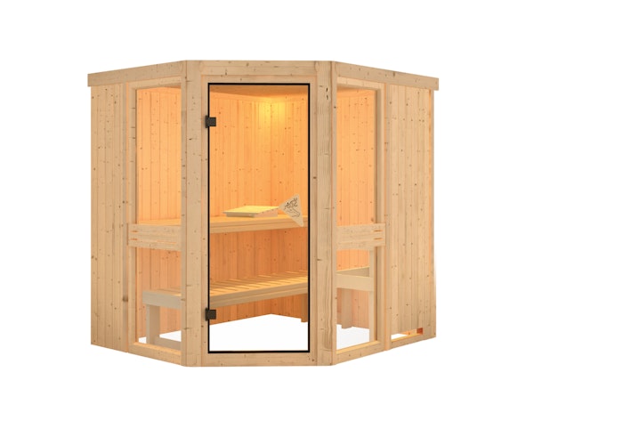 Karibu Amelia 1 - Sauna mit Eckeinstieg 68 mm inkl. gratis Sauna-Zubehörset im Wert von 234,94 €