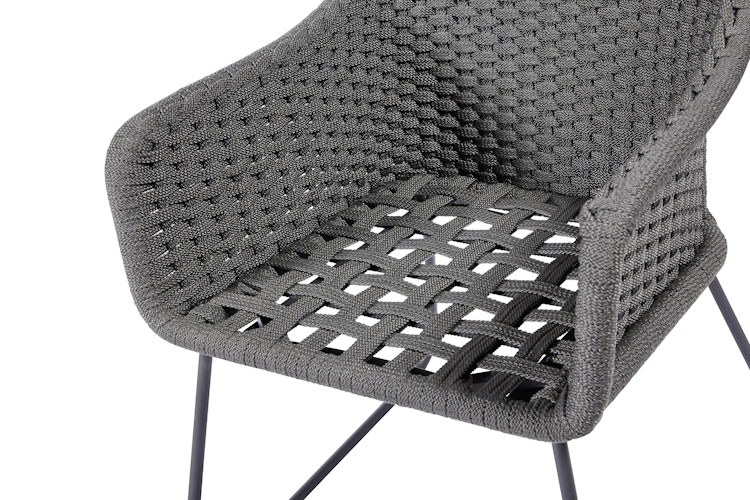 Diamond Garden Dining-Set LYON / KORFU, Tisch + 6 Stühle + Flaschenkühler, Edelstahl Dunkelgrau/ Teak / Rope / Sunproof (100 % Polypropylen)