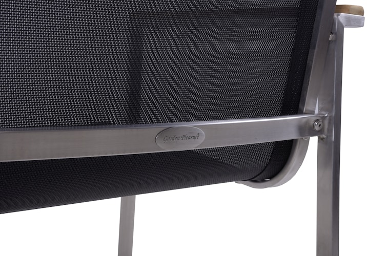 Garden Pleasure Gartenmöbel Set DALLAS / DENVER 04, Tisch 200 x 90 + 6 Stapelsessel, Edelstahl / Teak / Kunststoffgewebe