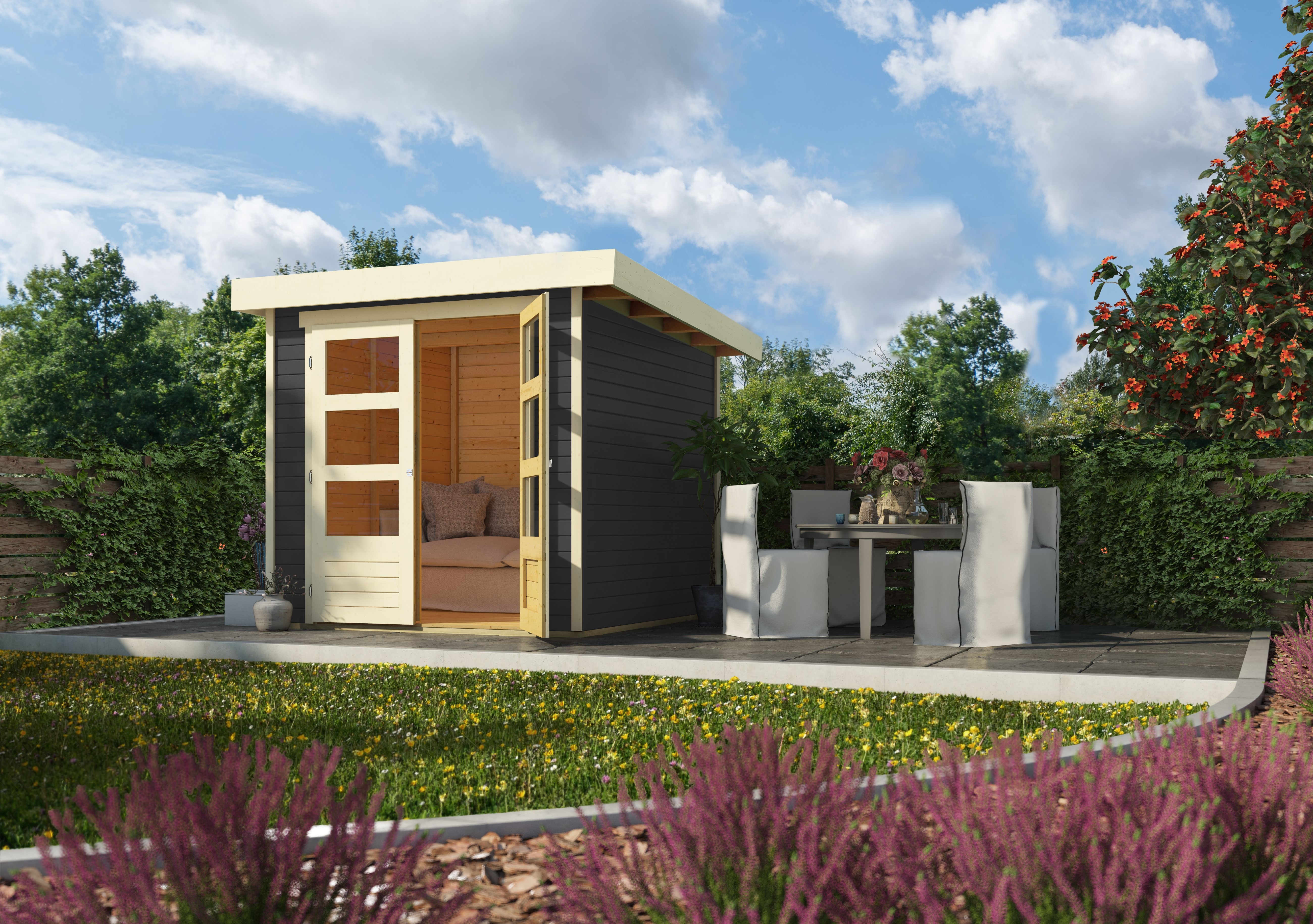 Karibu Woodfeeling Gartenhaus Askola 2/3/3,5/4/5/6 - 19 mm inkl. gratis LED-Strahler/Solarpaneel