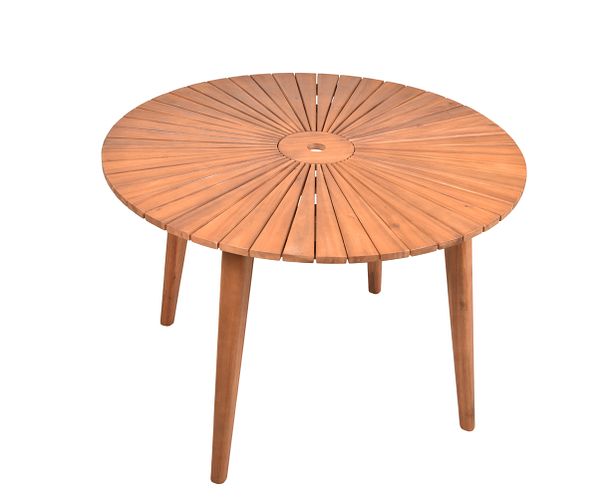 Garden Pleasure Tischgruppe FREMONT / BREST, Tisch Ø 110 + 4 Sessel, Akazie / Kubu Rattan / Kissen 100 % Polyester