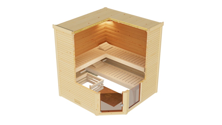 Weka Premium Massivholzsauna Cubilis 2 mit Glastür+Fenster inkl. Montageservice - 45 mm