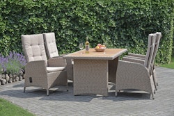 Garden Pleasure Gartenmöbel Set BRAGA 03, Tisch 180 x 90 + 4 Sessel, Polyrattan / Akazie / Kissen 100 % Polyester
