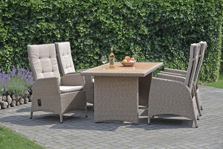 Garden Pleasure Gartenmöbel Set BRAGA 03, Tisch 180 x 90 + 4 Sessel, Polyrattan / Akazie / Kissen 100 % Polyester