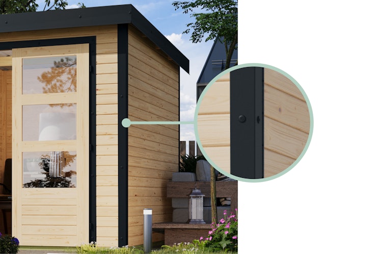 Karibu Metall-Holzgartenhaus Hybridhaus Pluto A/B/C/D - 28 mm/0,5 mm