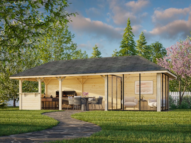 Palmako Pavillon Bianca 24,9 m² Set 516 Slide Plus mit Isolierglas-Schiebetüren