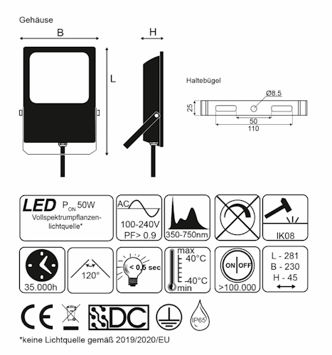 SunElements LED-Pflanzenlampe 50 Watt