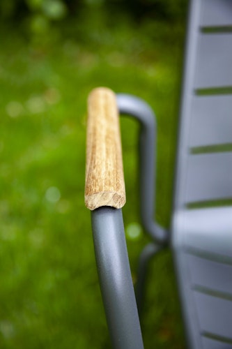 Cinas Balkon-Set ELLEN / PARC, Kaffeetisch Ø 80 cm + 2 Sessel, Aluminium Anthrazit / Teak