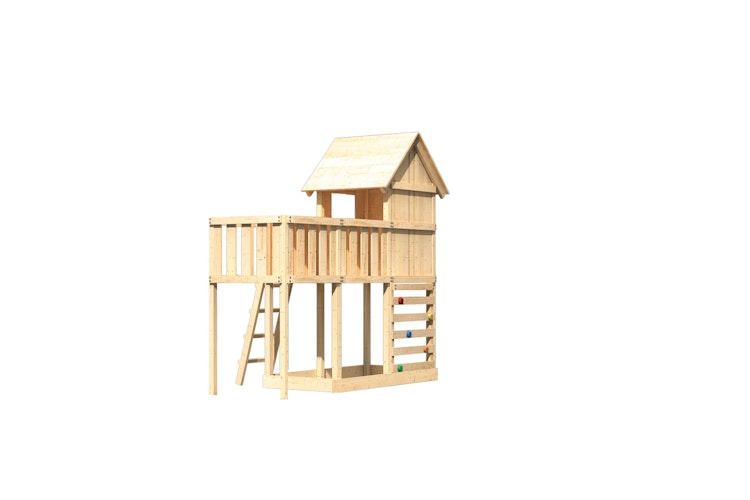 Akubi Stelzenhaus Frieda mit Anbauplattform und Kletterwand