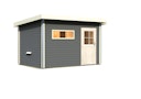 Vorschaubild Karibu Saunahaus Skrollan 3 mit Vorraum terragrau (Rechteckfenster) inkl. gratis Sauna-Zubehörset im Wert von 234,94 €
