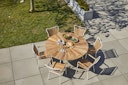 Vorschaubild Cinas Gartenmöbel Set ELLEN, Klapptisch Ø 150 cm + 6 Sessel, Aluminium Weiß / Teak
