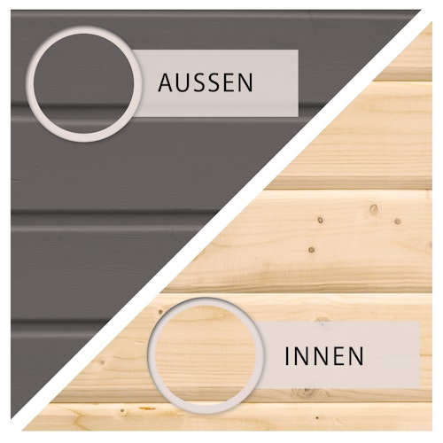 Karibu Saunahaus Skrollan 3 mit Vorraum terragrau (Rechteckfenster) inkl. gratis Sauna-Zubehörset im Wert von 234,94 €