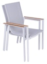 Vorschaubild Garden Pleasure Gartenmöbel Set VENICE 01, Tisch 200 x 100 + 4 Stapelssessel, Alu Weiß / Nonwood Teak-Optik / Kunststoffgewebe Hellgrau