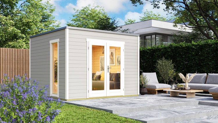 Design Gartenhaus P 285 mit Panorama-Glastüren - 28 mm