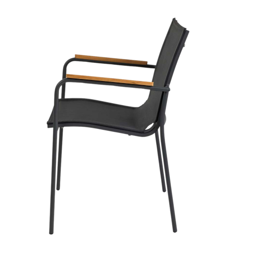 Cinas Balkon-Set MOOD, Bistrotisch + 2 Stühle, Aluminium Anthrazit / Teak / Kunststoffgewebe Schwarz