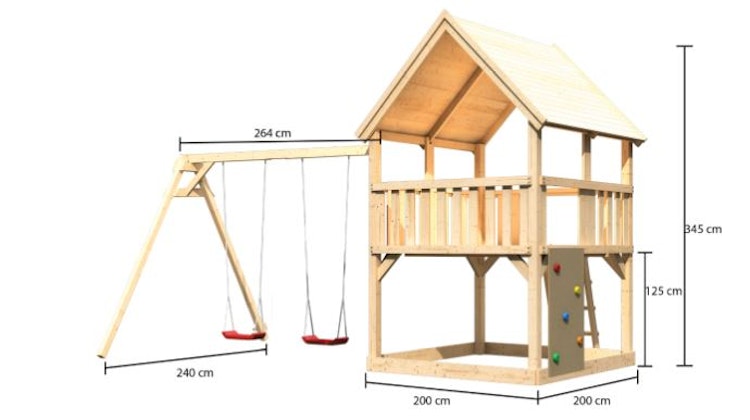 Akubi Kinderspielturm Luis mit Doppelschaukelanbau inkl. Kletterwand