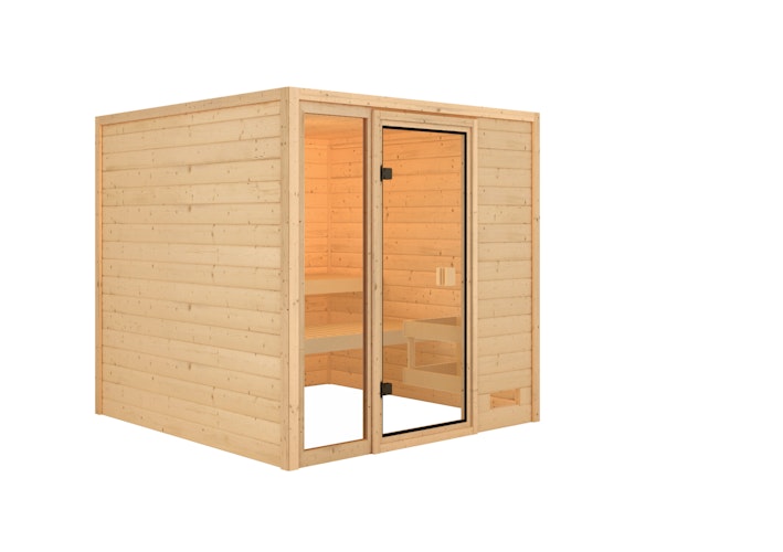 Karibu Woodfeeling Sauna Jutta - 38 mm Massivholz Aktionssauna inkl. gratis Sauna-Zubehörset im Wert von 234,94 €