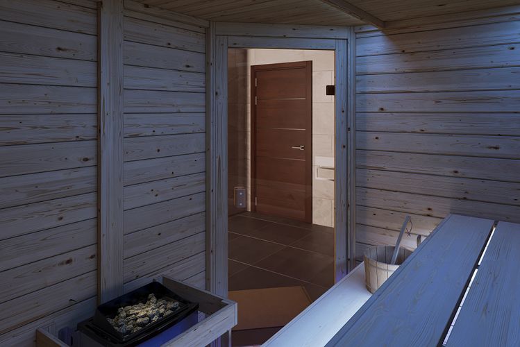 Karibu Sauna Espoo (Eckeinstieg) - 28 mm Massivholz Aktionssauna