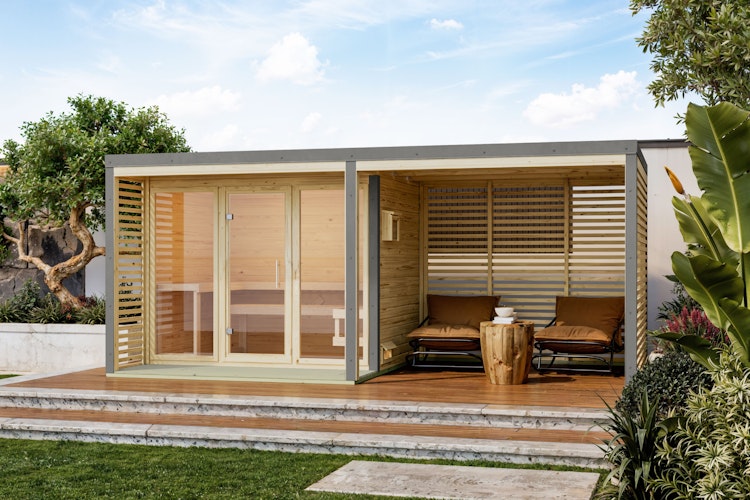 Karibu Saunahaus Ares 3 - Hybridhaus mit Metallrahmen - 38 mm inkl. gratis Sauna-Zubehörset im Wert von 234,94 €