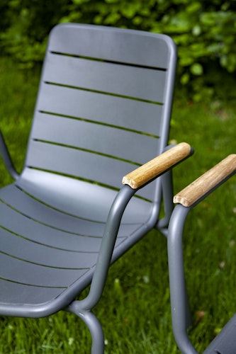 Cinas Gartenmöbel-Set ELLEN / PARC, Tisch Ø 110 cm + 4 Sessel, Aluminium Anthrazit / Teak