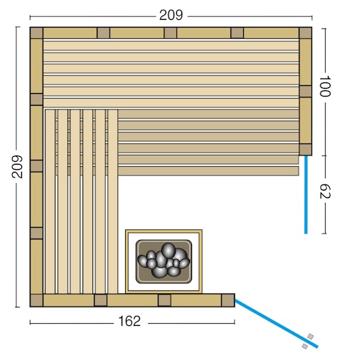Infraworld Sauna Solido Complete 209 Ecke - 40 mm Massivholzsauna inkl. 5-teiligem gratis Zubehörset
