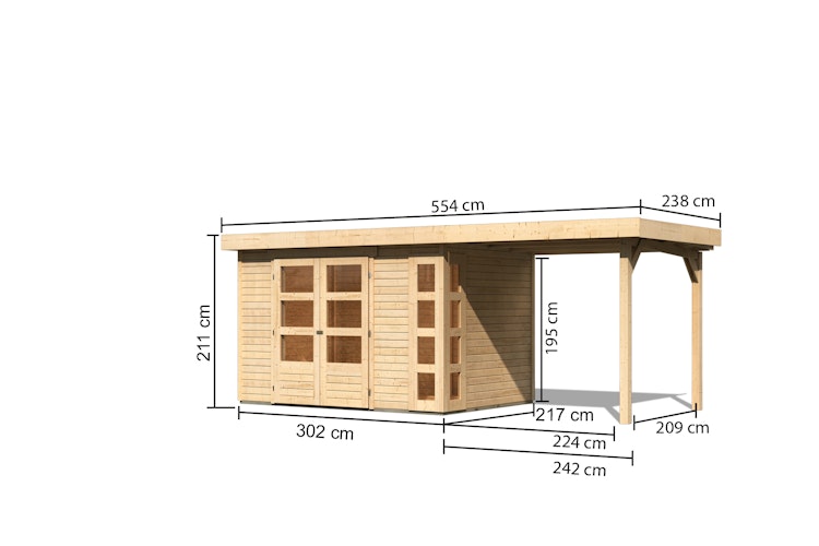 Karibu Woodfeeling Gartenhaus Kerko 3/4/5/6 mit 240 cm Schleppdach - 19 mm