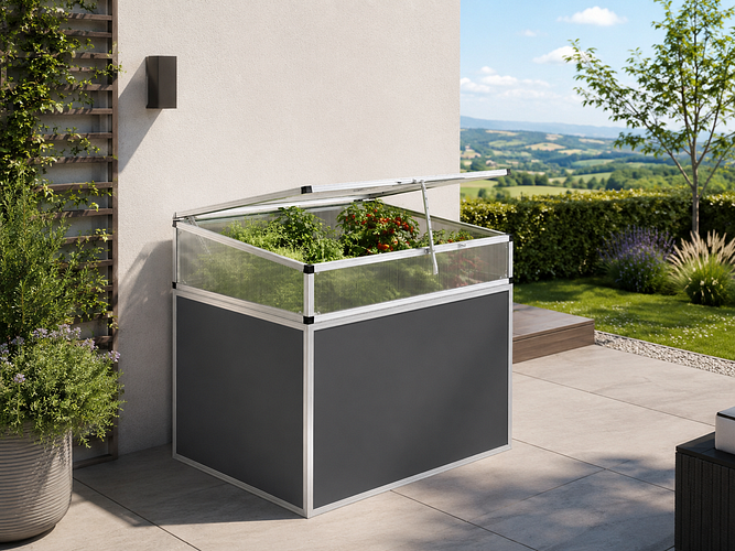 KGT Frühbeet Aufsatz für Aluminium Hochbeet 130 Profile pressblank (B1,21 x T0,91 x H0,77 m - 700 l)