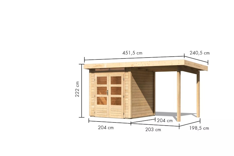 Karibu Woodfeeling Gartenhaus Kandern 1/2/3 mit 235 cm Schleppdach + Rückwand