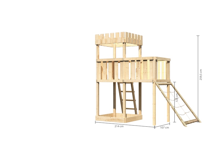 Akubi Kinderspielturm Ritterburg Löwenherz inkl. Anbauplattform und Netzrampe