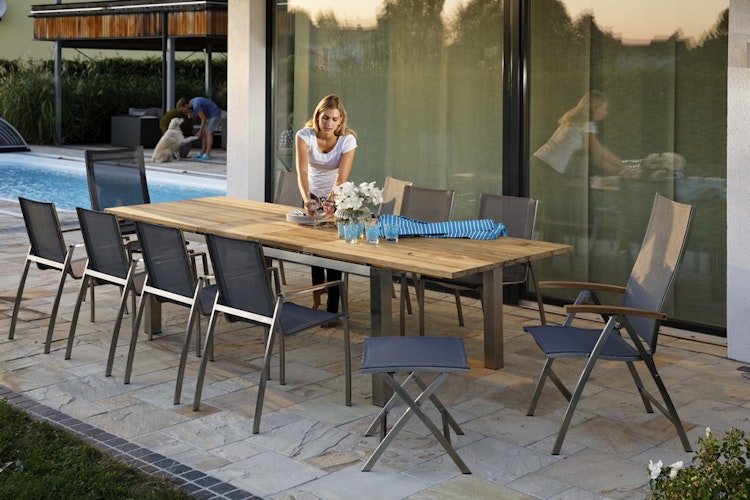 Diamond Garden Hochlehner VENEDIG, Edelstahl / Sunproof Sling Schwarz/Silber