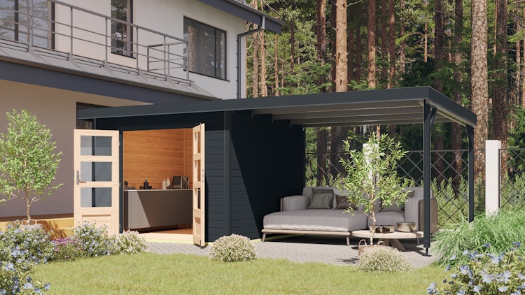 Karibu Metall-Holzgartenhaus Hybridhaus Pluto A/B/C/D - 28 mm/0,5 mm