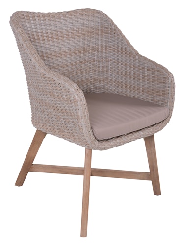 Garden Pleasure Gartenmöbel Set VISALIA / OAKLAND, Tisch 180 x 90 + 4 Sessel, Akazie / Polyrattan Zimtbraun / Kissen 100 % Polyester Taupe