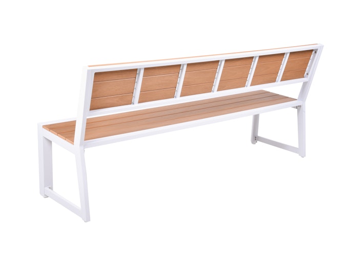 Garden Pleasure Bank VENICE mit Rückenlehne 180 cm, Aluminium Weiß / Nonwood Teak-Optik