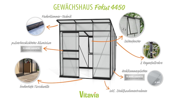 Vitavia Gewächshaus Fokus 4450 inkl. Stahlfundamentrahmen - 3,7 m²