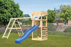 Akubi Kinderspielturm Ritterburg Löwenherz inkl. Wellenrutsche, Doppelschaukelanbau, Klettergerüst und Kletterwand