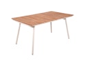 Vorschaubild Garden Pleasure Gartenmöbel Set CARMEL, Tisch 150 x 90 + 4 Stapelsessel, Stahl Weiß / Teak / Rope